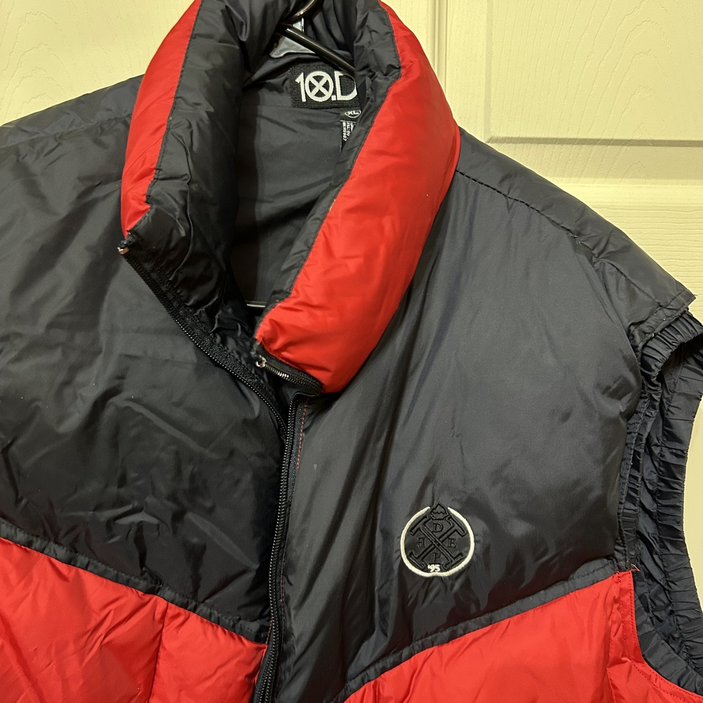 10.Deep Black and Red Vest with Padded Collar and Quilted Design